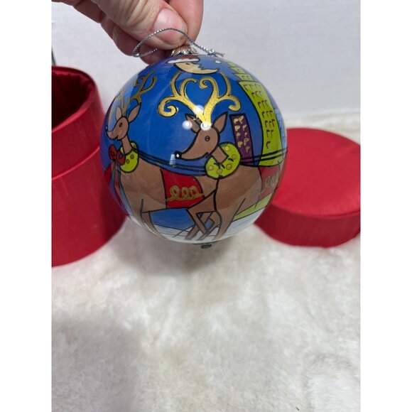 Pier 1 Imports Hand-Painted Li Bien Glass Christmas Ornament With Santa & Reinde - Picture 2 of 7